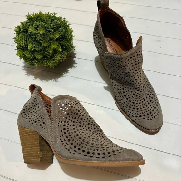 Jefferey‎ Campbell Gray Leather Rosalee Perforated Ankle Boots Booties Womens 9 - Picture 1 of 11